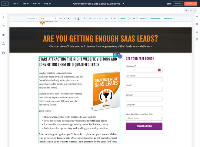 hubspot-landing-page-editor